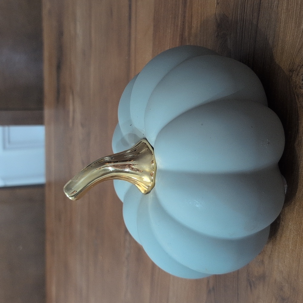 Ceramic Pumpkin Decor with Gold Stem